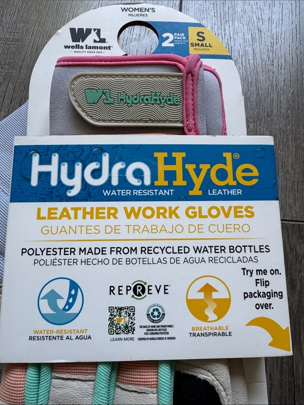 Wells Lamont HydraHyde Women's 2 pack Small Leather Work Gloves - Mint Pink